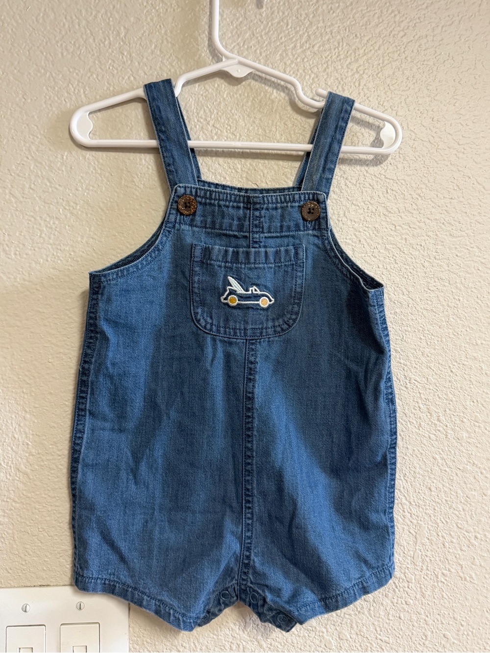 Classic Blue Denim Baby Romper with Car Patch
